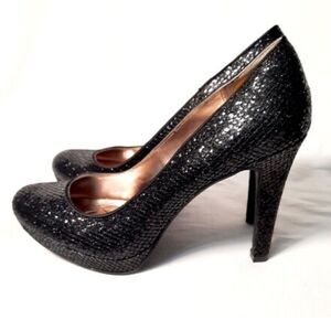 Vintage Alfani Black Glitter Heels Size 9.5